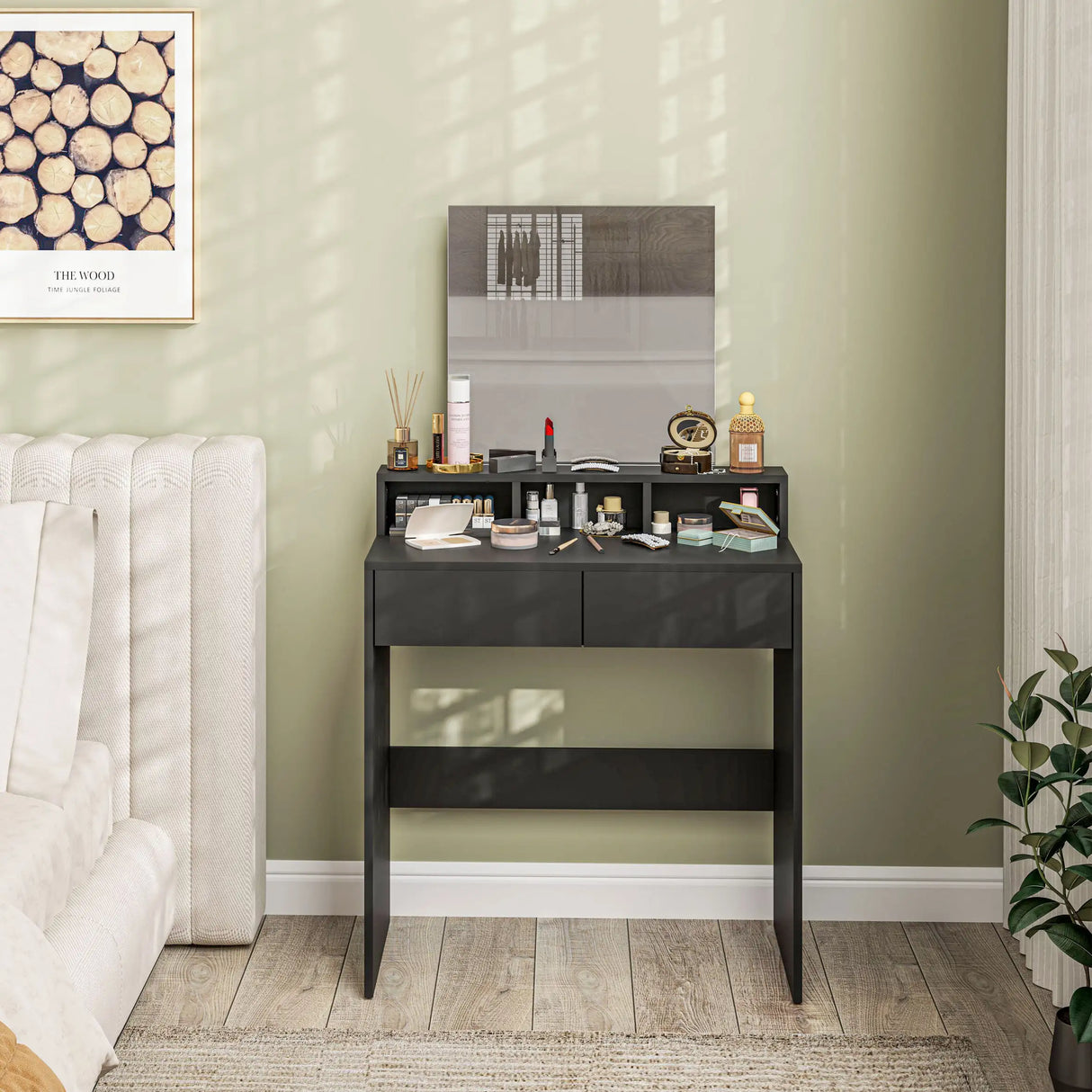 HOMCOM Multi-Storage Dressing Table, with Mirror - Black