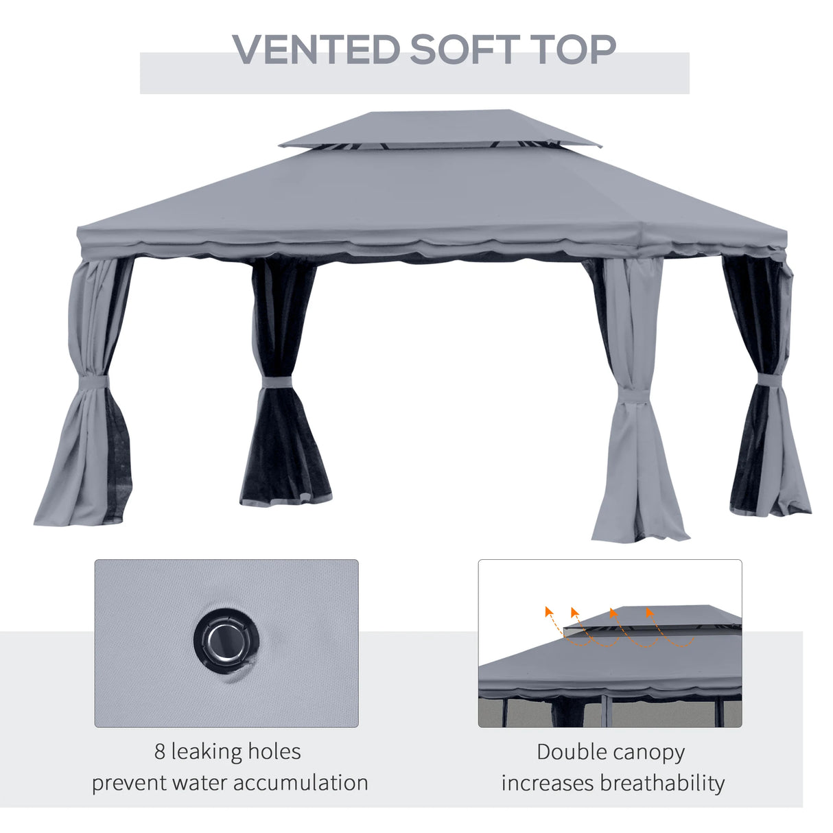 Outsunny 3 x 4m Aluminium Garden Gazebo, Marquee Canopy Shelter Pavilion Party Tent with Nets and Curtains for Garden and Deck, Dark Grey