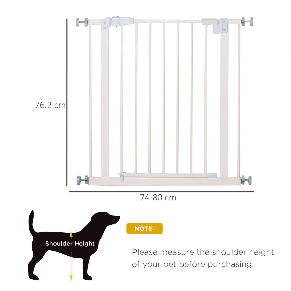 PawHut Pressure Fit Safety Gate, Adjustable Dog Gate, Pet Barrier for for Doorways, Staircases and Hallways with Auto Close, Double Locking, Opening 74-80cm, White