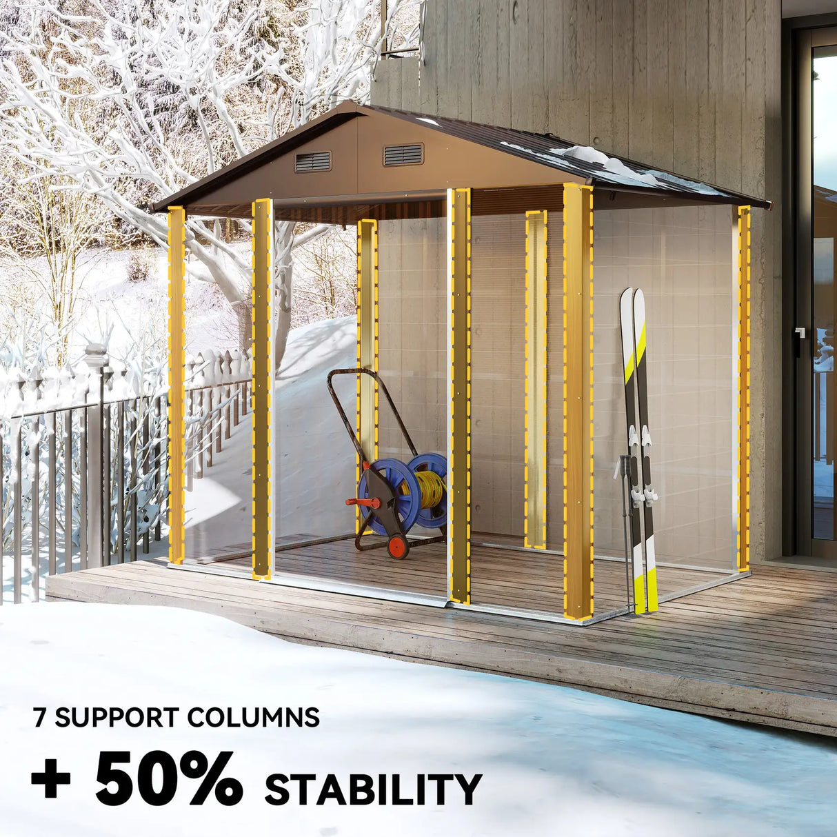 Outsunny 6 x 8ft Galvanised Steel Shed - Brown Wood-Effect