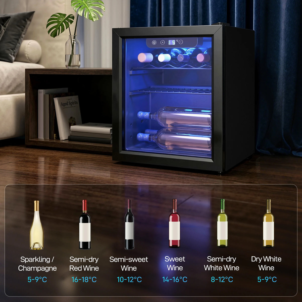 HOMCOM 12 Bottle Wine Cooler, 36 Litre Capacity, 4-16C Under Counter Drinks Beer Wine Fridge with Glass Door, LED Light, Black