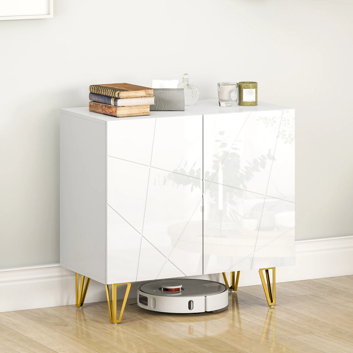 HOMCOM Modern Luxe High Gloss Sideboard, with Hairpin Legs - White