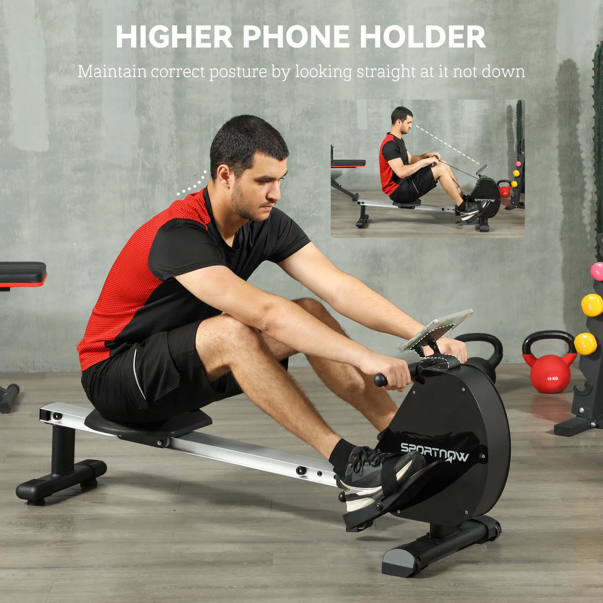 SPORTNOW Folding Magnetic Rowing Machine, with 16-Level Adjustable Resistance, Black