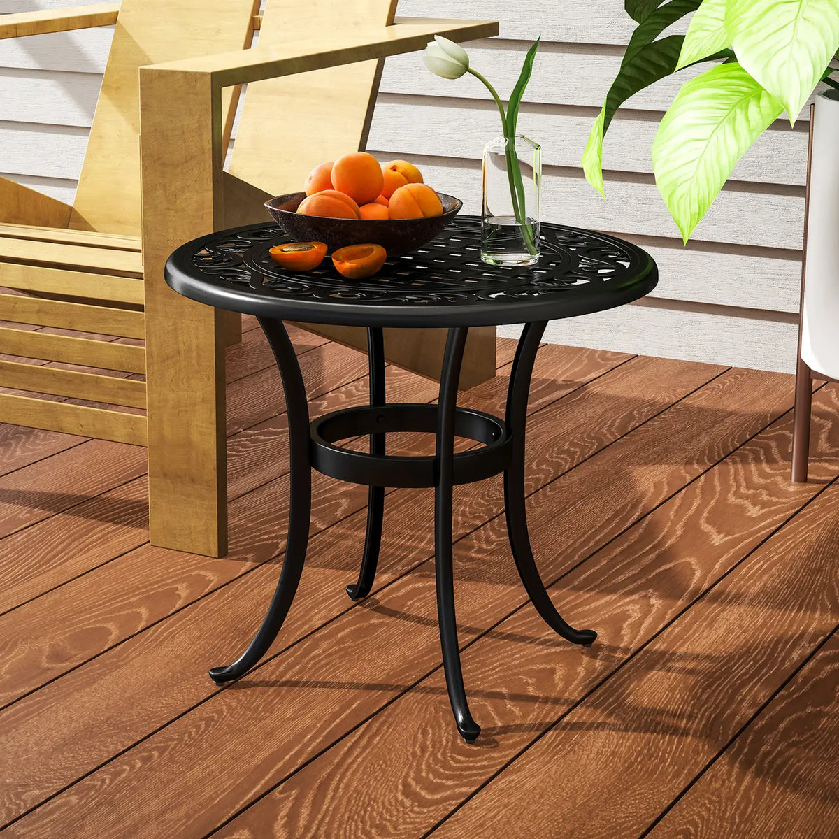 Outsunny Outdoor Garden Table, Cast Aluminium Patio End Table with Anti-slip Foot Pads for Garden, Patio, Balcony, 60 x 52.5cm, Black
