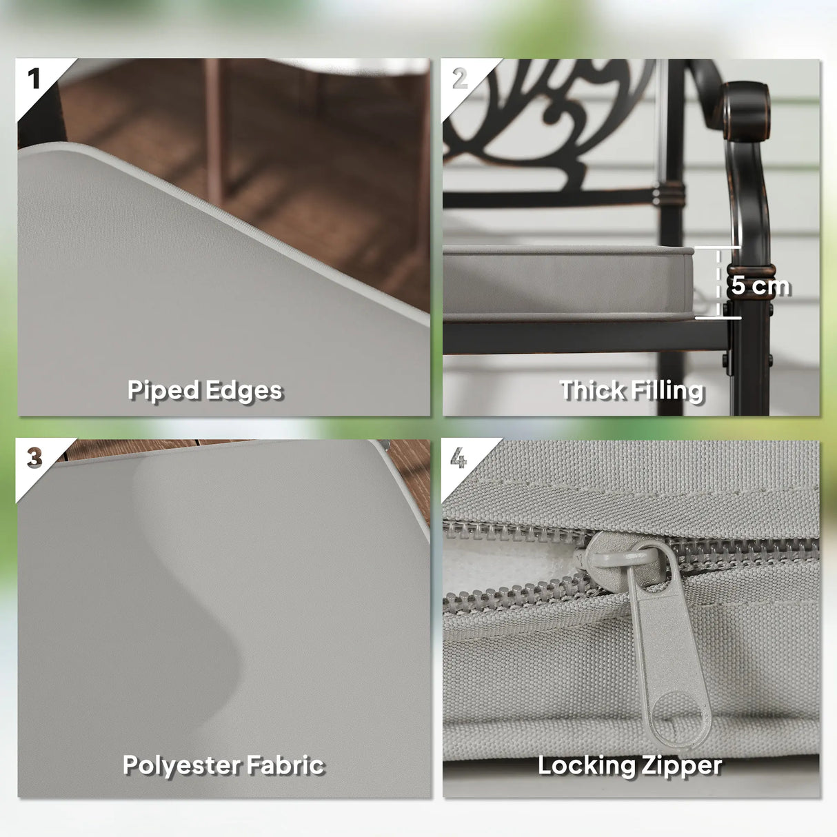 Outsunny Set of Two 45 x 45cm Garden Seat Cushions - Light Grey