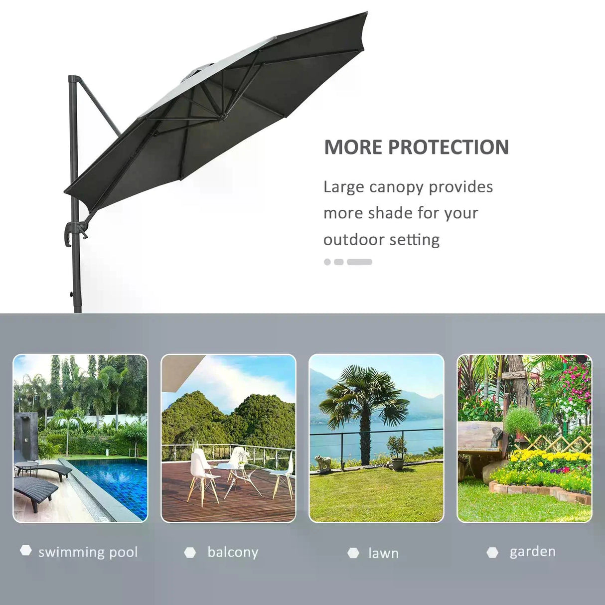 Outsunny 3(m) Offset Parasol Cantilever Hanging Umbrella 360 Rotation w/ Base Dark Grey
