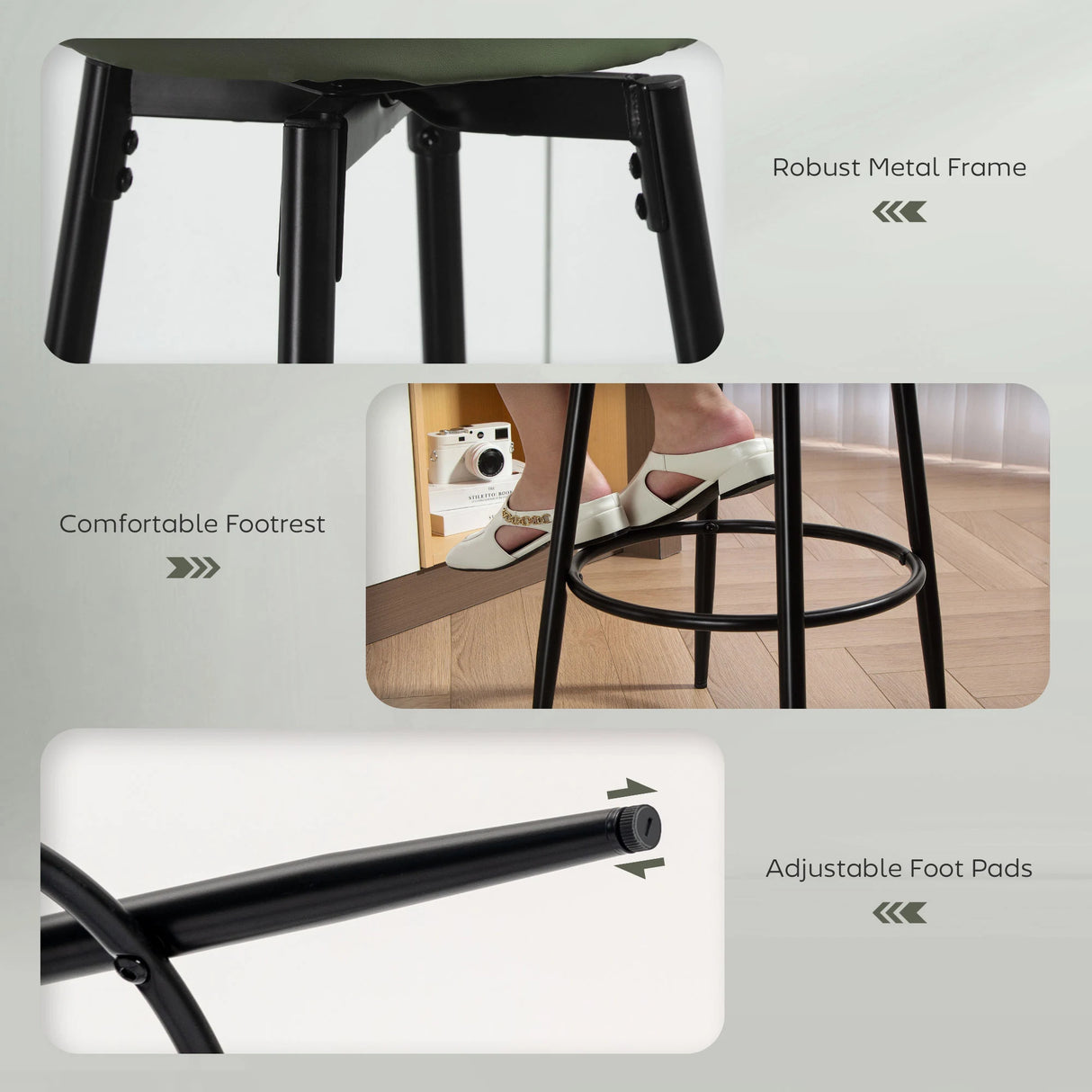 HOMCOM Set of Two Faux Leather Bar Stools - Green/Black