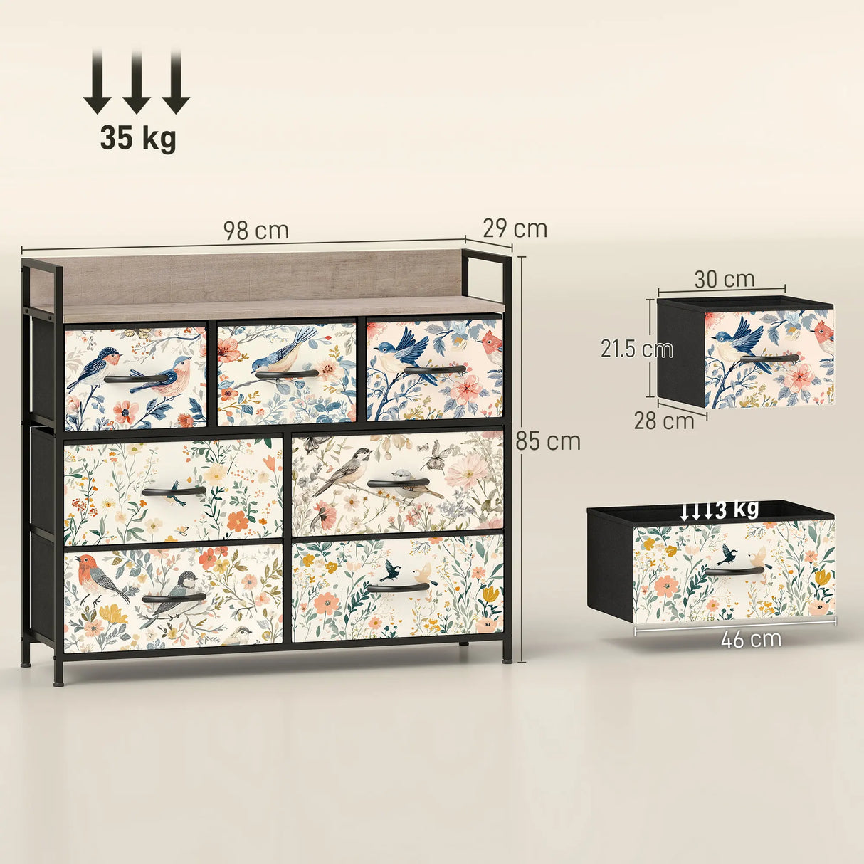 HOMCOM 7-Drawer Chest of Drawers - White