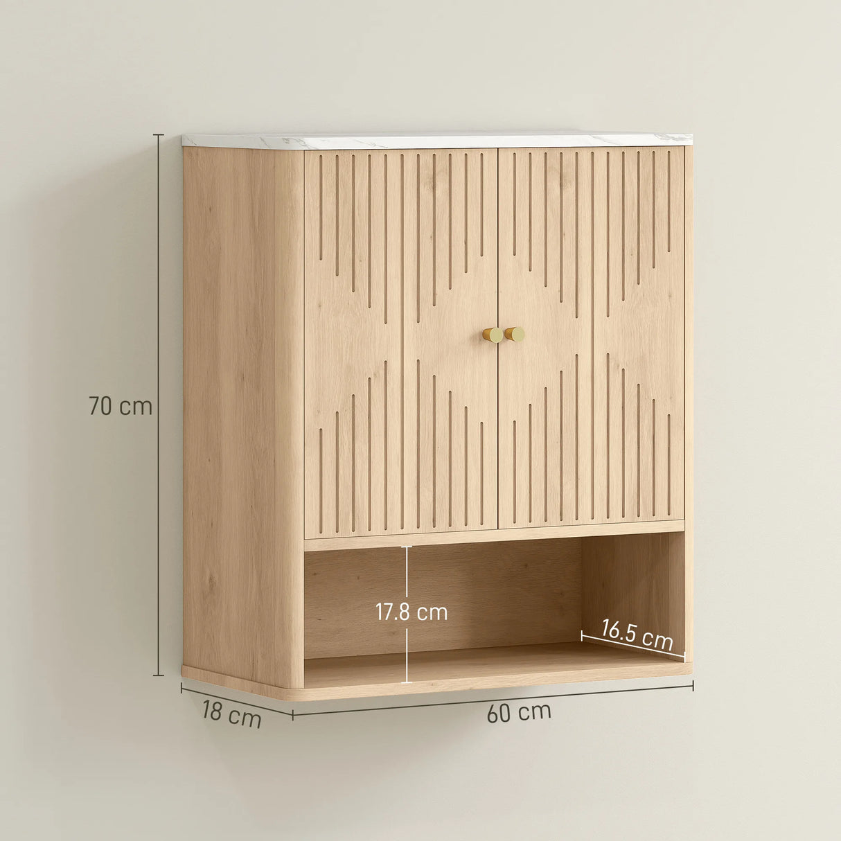 HOMCOM Bathroom Wall Cabinet with Adjustable Shelf - Oak