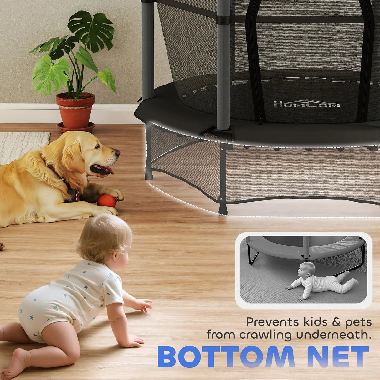 HOMCOM 4.6FT/55" Kids Trampoline with Safety Enclosure, Outdoor Indoor Use, for Ages 3-10 Years, Black