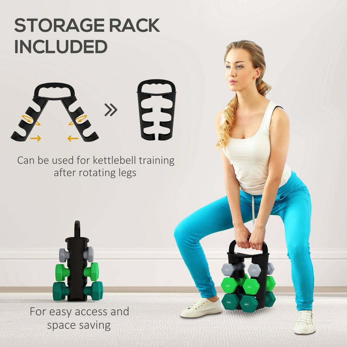 SPORTNOW Dumbbells Set with Storage Rack, 2 x 1kg, 2 x 3kg, 2 x 5kg, Grey