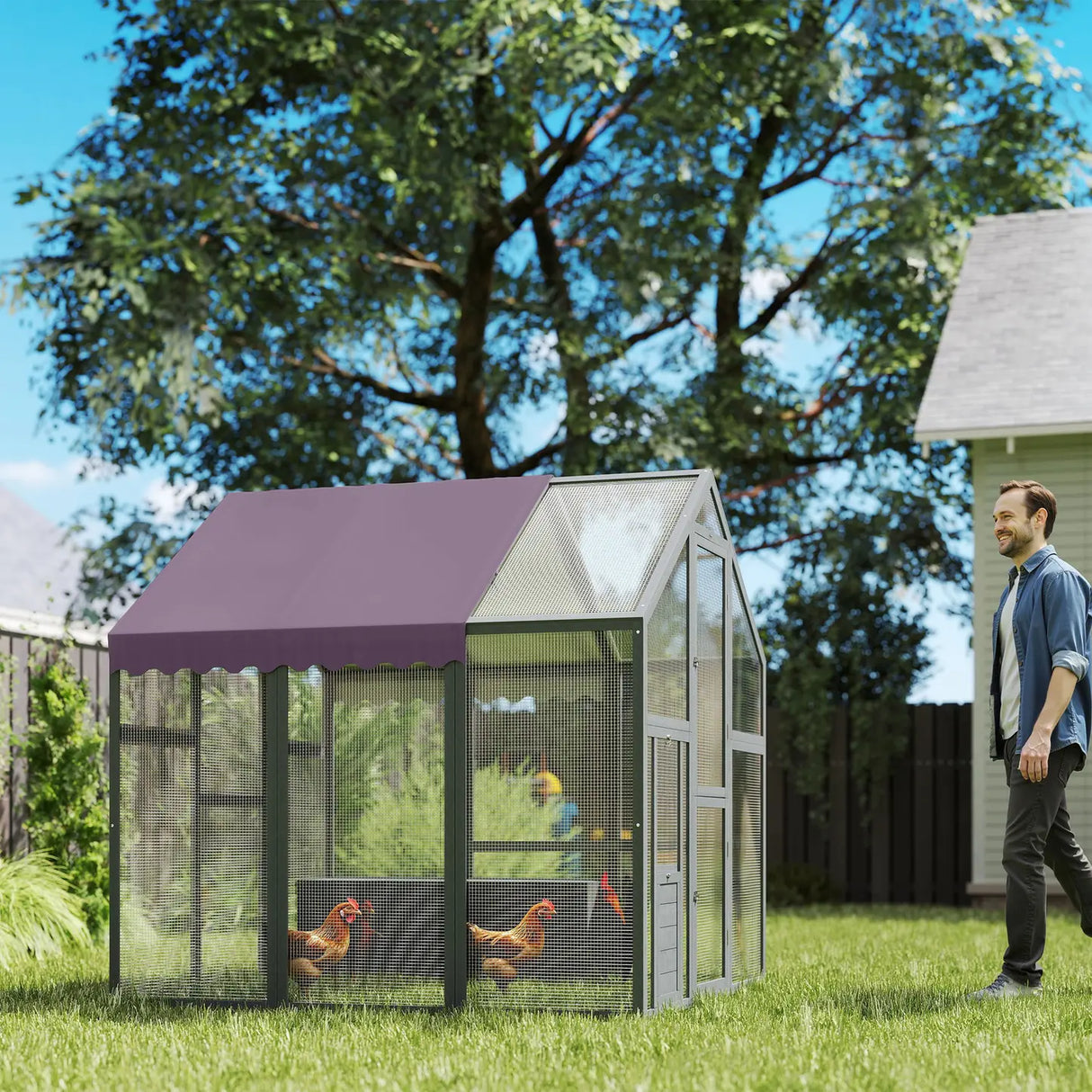 PawHut Large Walk In Chicken Run with Waterproof & Anti-UV Cover, for 6-8 Chickens, for Garden, Farm, 5.5' x 6' x 6'