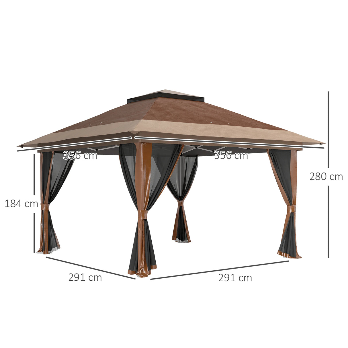 Outsunny 3.6 x 3.6m Pop-Up Gazebo, with Accessories - Brown
