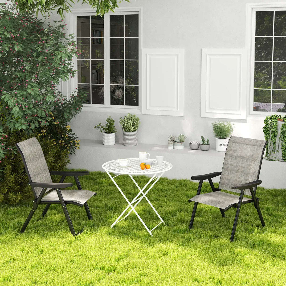 Outsunny Set of Two Folding Outdoor Chairs - Black/Grey