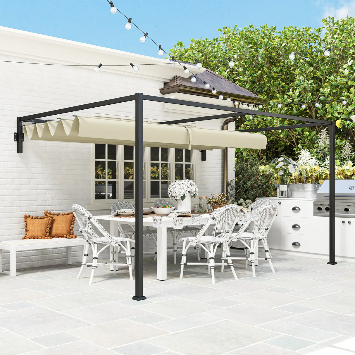 Outsunny 3 x 4m Steel Pergola, with Retractable Canopy - Khaki