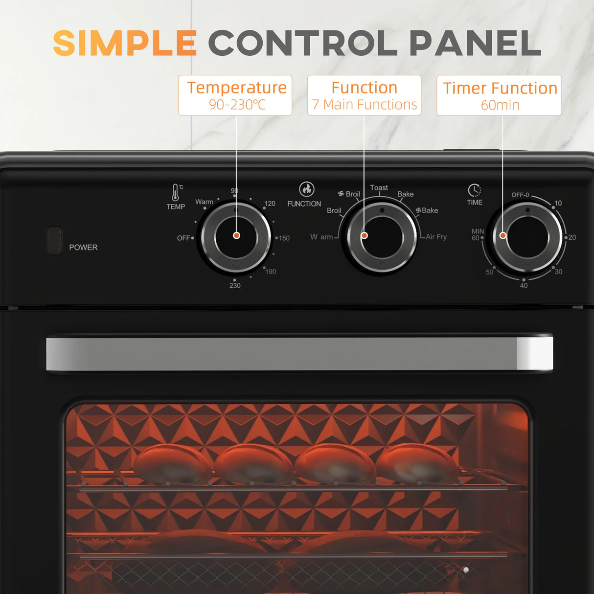 HOMCOM 20L 90-230 Mini Convection Oven, with Air Fry Function - Black