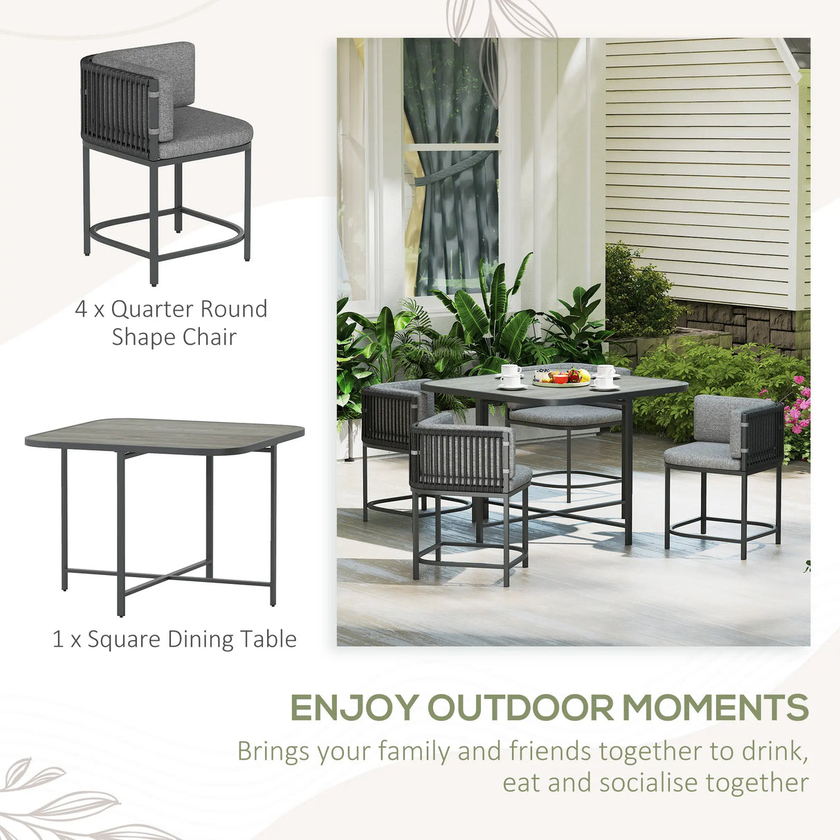 Outsunny 4-Seater Rattan Cube Garden Furniture Set with Cushions - Charcoal Grey