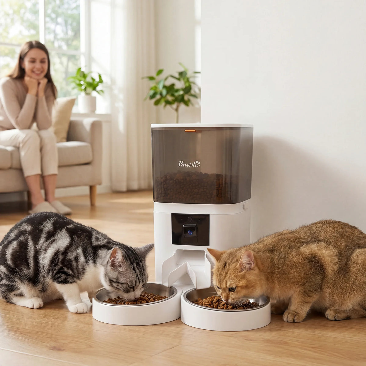 PawHut Automatic Cat Feeder for 2 Cats with HD Camera,2.4G & 5G WiFi Pet Food Dispenser 6L APP Control