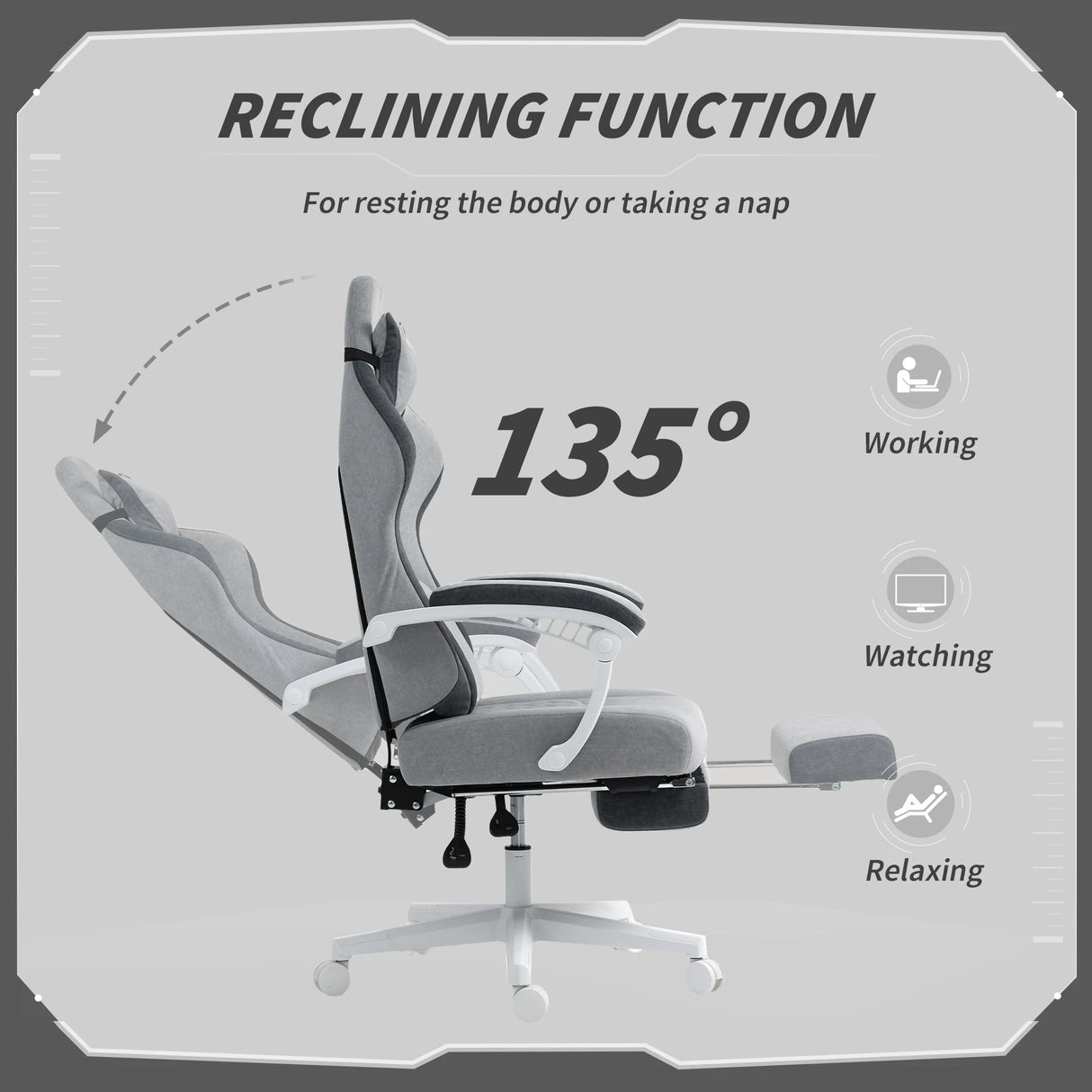 HOMCOM Ergonomic High Back Gaming Chair for Adults, Printed Velvet Computer Recliner Chair with Footrest, Lumbar Support, Adjustable Height and 360 Swivel Seat for Office or Gaming, Grey