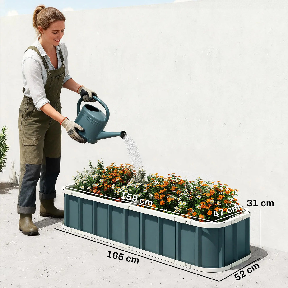 Outsunny Galvanised Raised Garden Bed, 5 x 2 x 1 ft Metal Planter with Gloves and Folded Edging, Dark Grey
