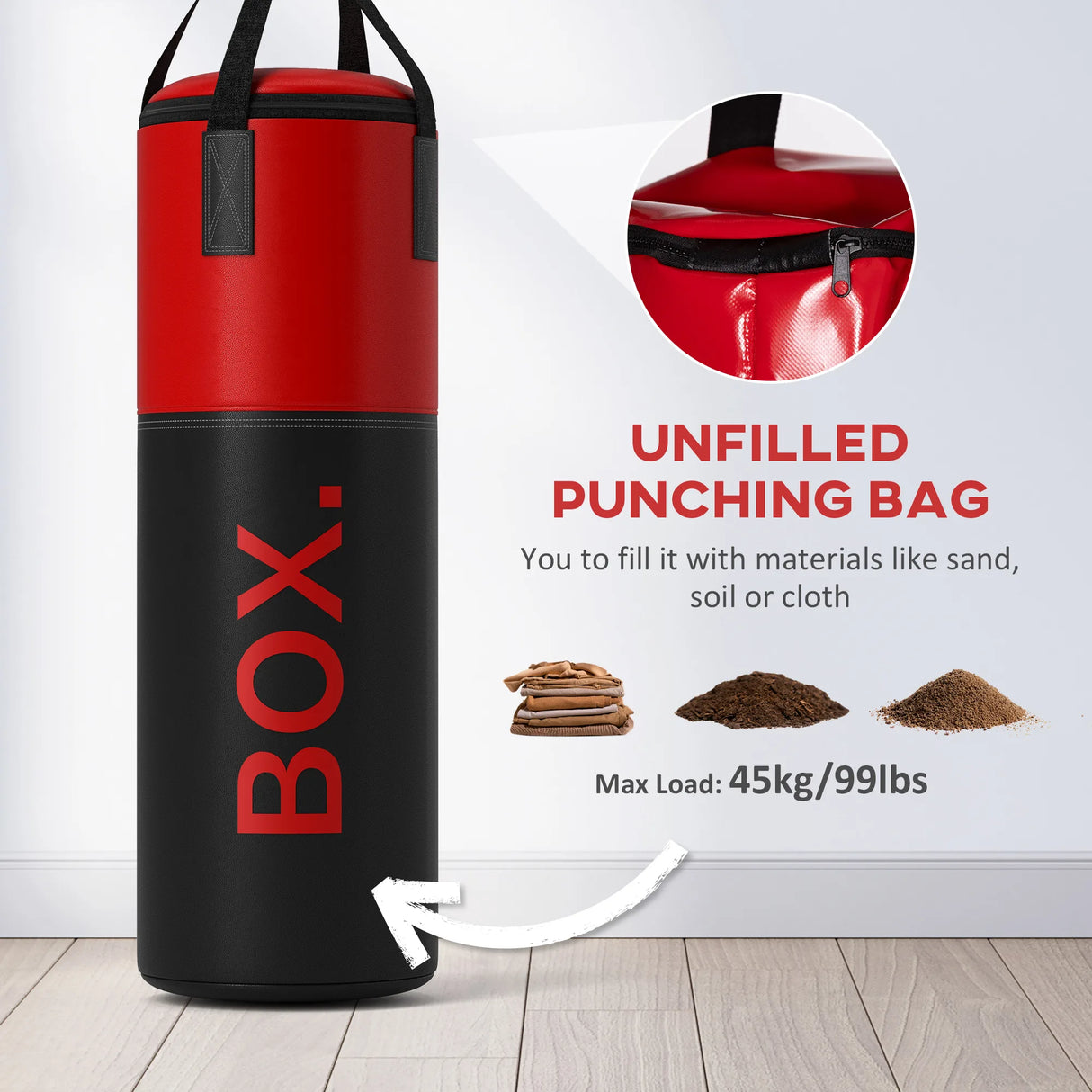 SPORTNOW Unfilled Punching Bag Set with Boxing Bag Bracket, Boxing Gloves, Hand Wraps and 360 Swivel Hook