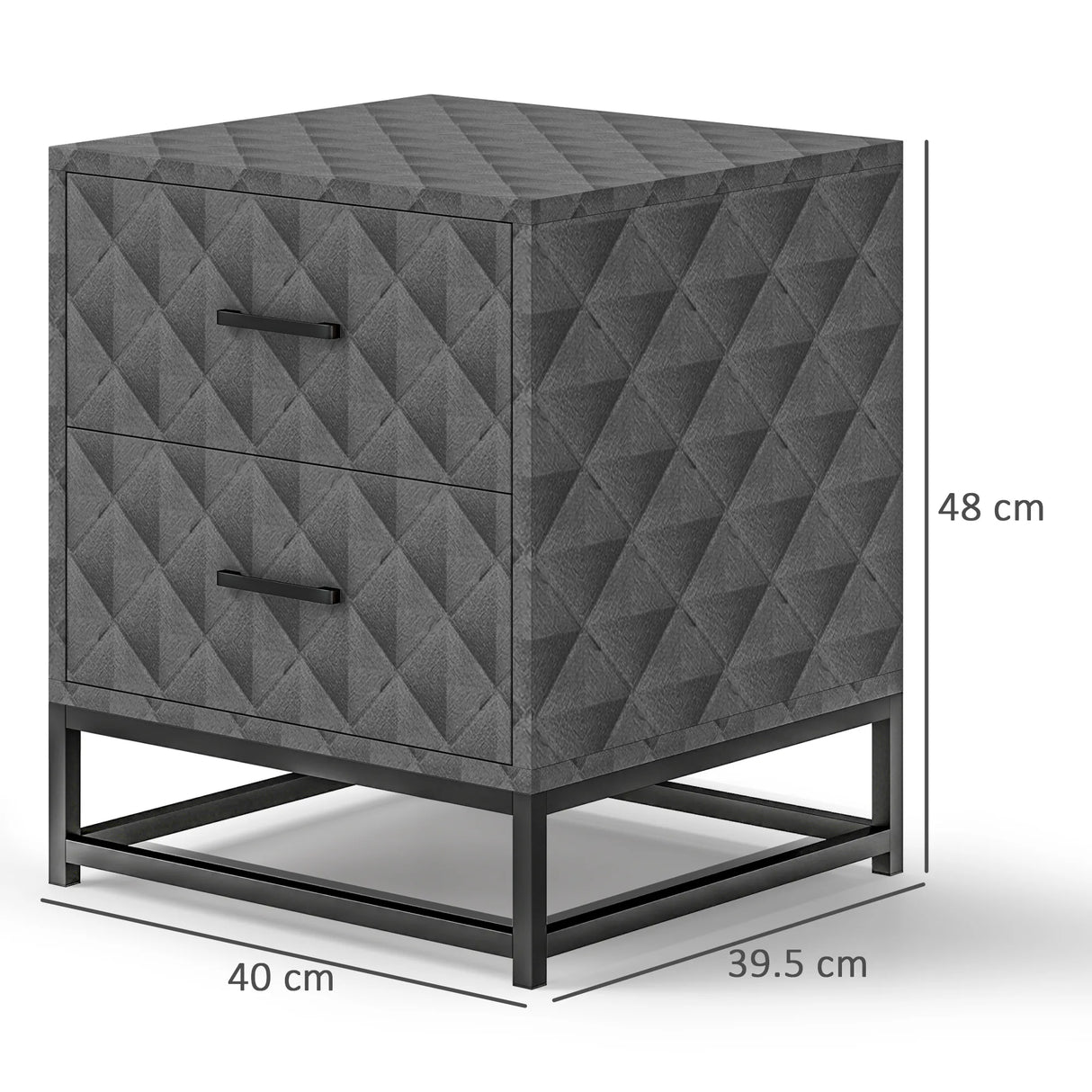 HOMCOM Bedside Tables Set of 2, Modern Bedside Table Nightstand with 2 Drawers, Bedside Cabinet Sofa Side Table with Storage, Steel Legs for Bedroom, Living Room, Grey