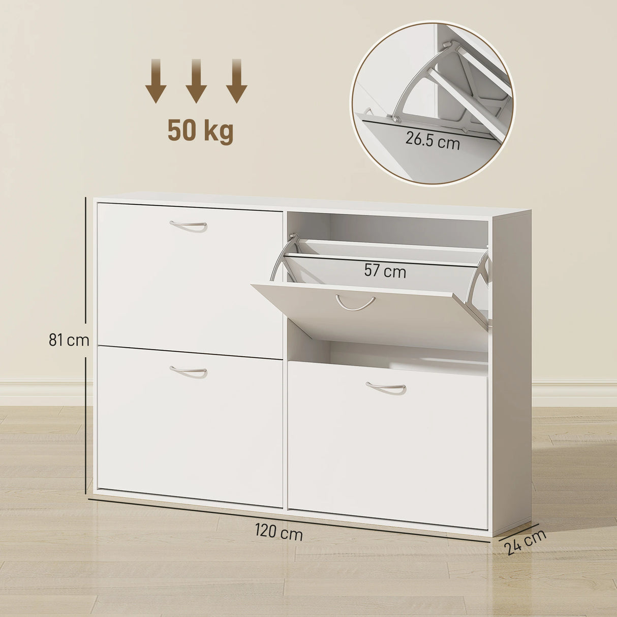 HOMCOM Wooden Modern Design 4 Drawer Shoes Cabinet Pull Down Shelf Storage Organiser - White