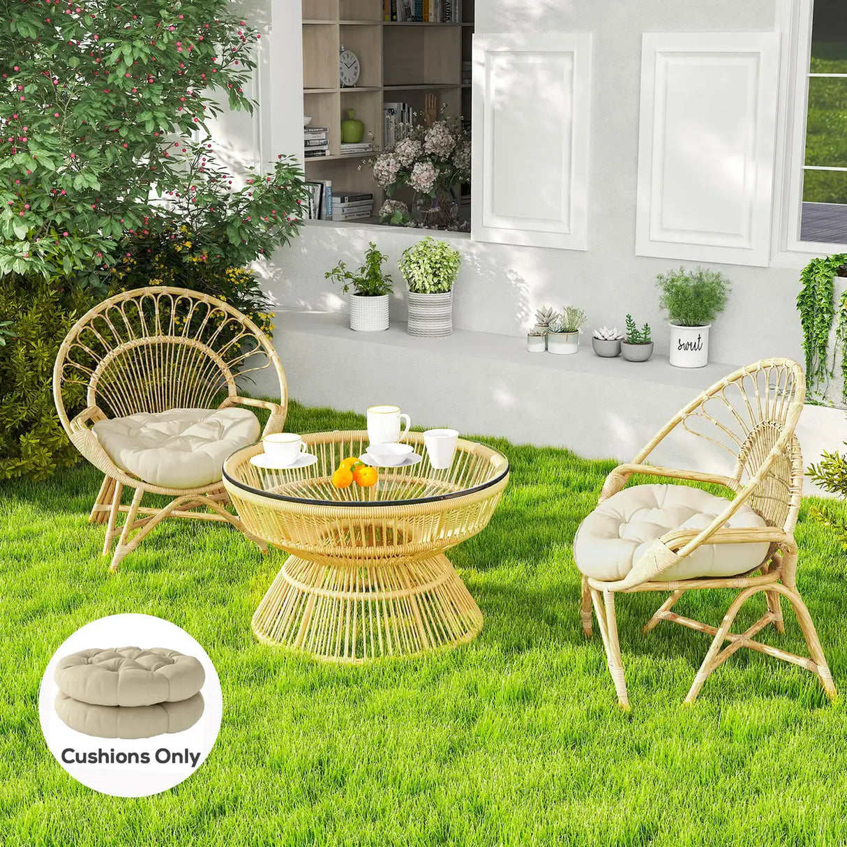Outsunny Set of Two 60cm Outdoor Cushions - Beige