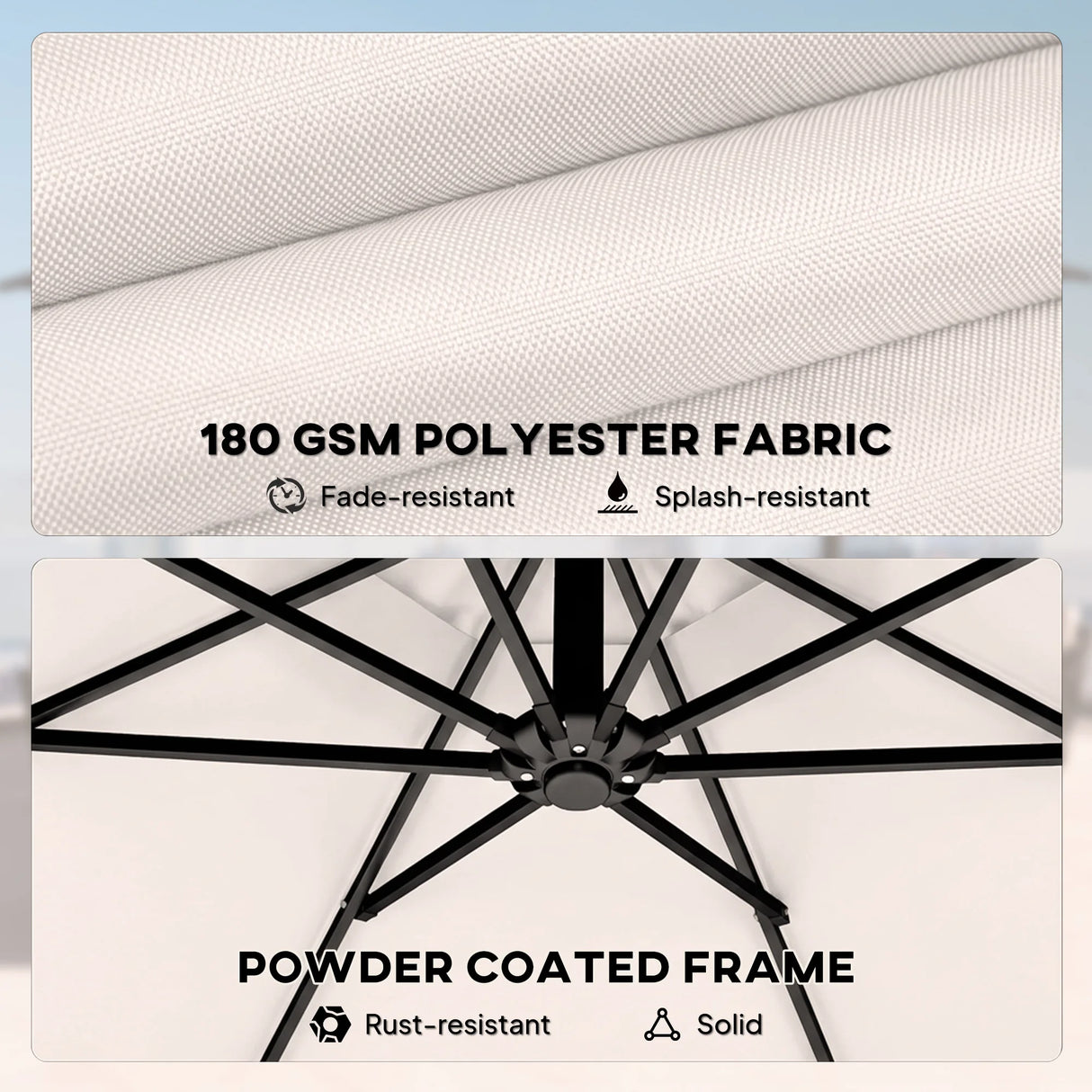 Outsunny 3 m Garden Cantilever Parasol with Cover, Round Overhanging Umbrella with 360 Rotation, Tilt, Cream White