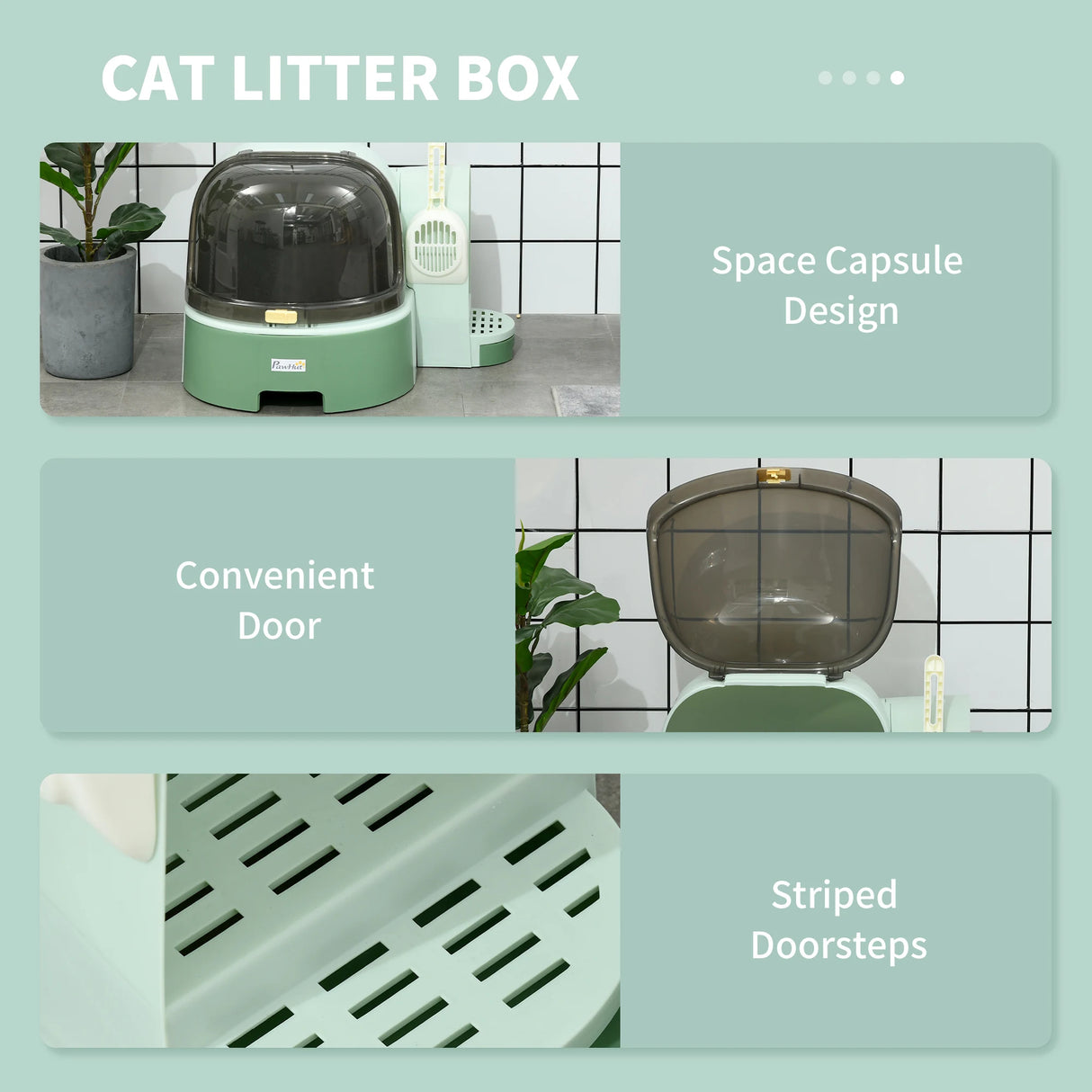 PawHut 2 in 1 Cat Litter Box, with Drawer Pans, Scoop, Openable Cover - Green