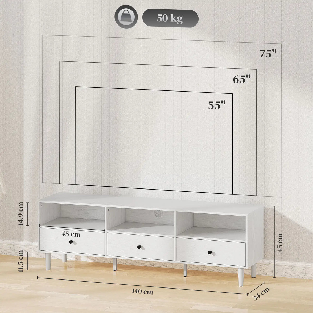 HOMCOM Multi-Storage Minimal TV Stand - White