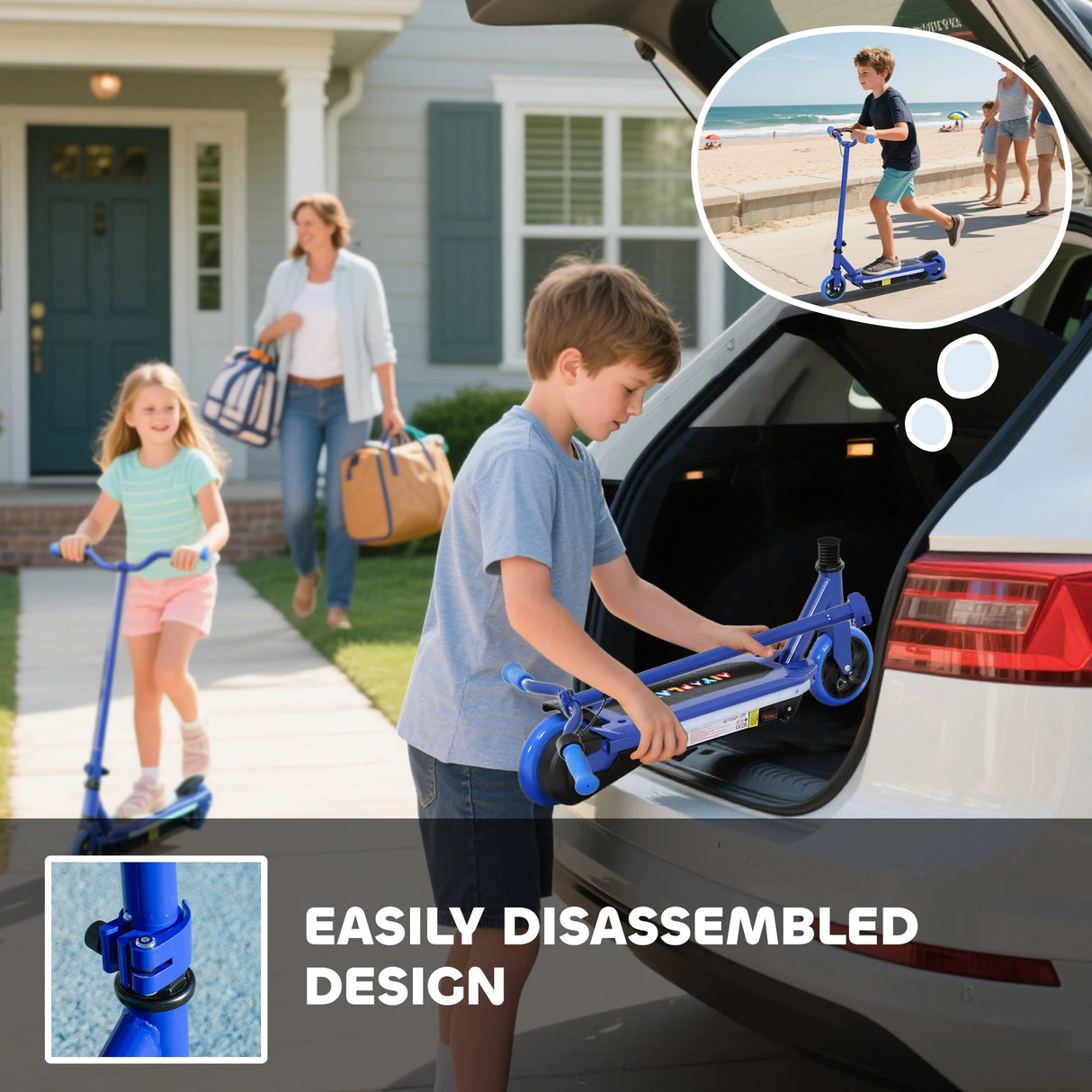 AIYAPLAY Electric Scooter for Kids 6-14 Years, with Colourful Lights, Blue