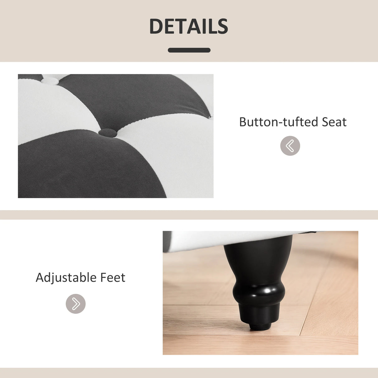 HOMCOM 114 x 47 x 47cm Velvet Storage Ottoman, Button-tufted Footstool Box, Toy Chest with Lid for Living Room, Bedroom, Dark Grey and White