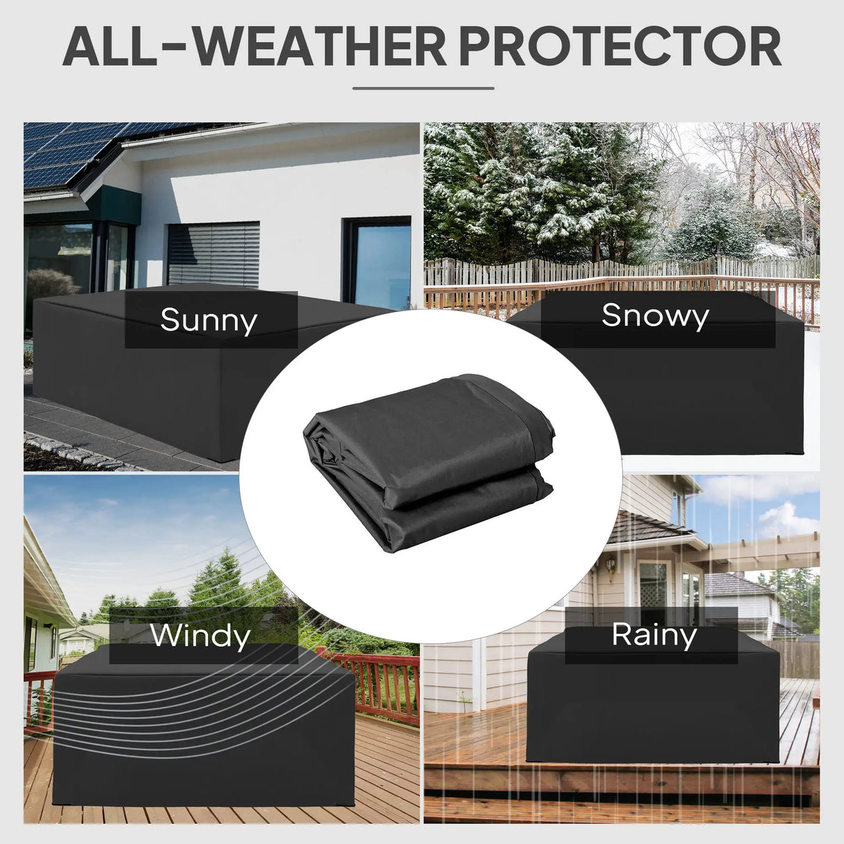 Outsunny 600D Oxford Outdoor Garden Furniture Sofa Set Cover, Waterproof Anti-UV Rattan Sun Lounger Protection Protector Cover, 275L x 205W x 90Hcm, Black