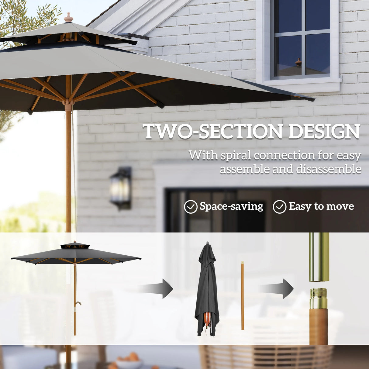 Outsunny 3 m Square Canopy Parasol - Black