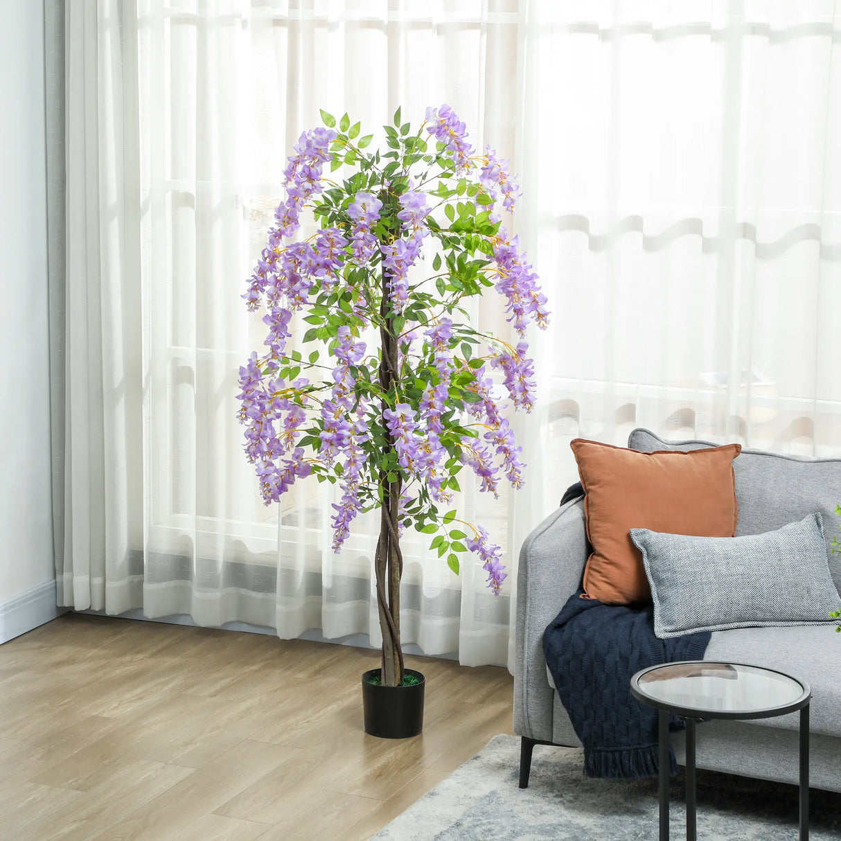 HOMCOM 180cm Ficus Artificial Tree, Fake Wisteria Tree in Nursery Pot, Indoor Greenery Tall Faux Floor Plant for Living Room Office Decor, Purple
