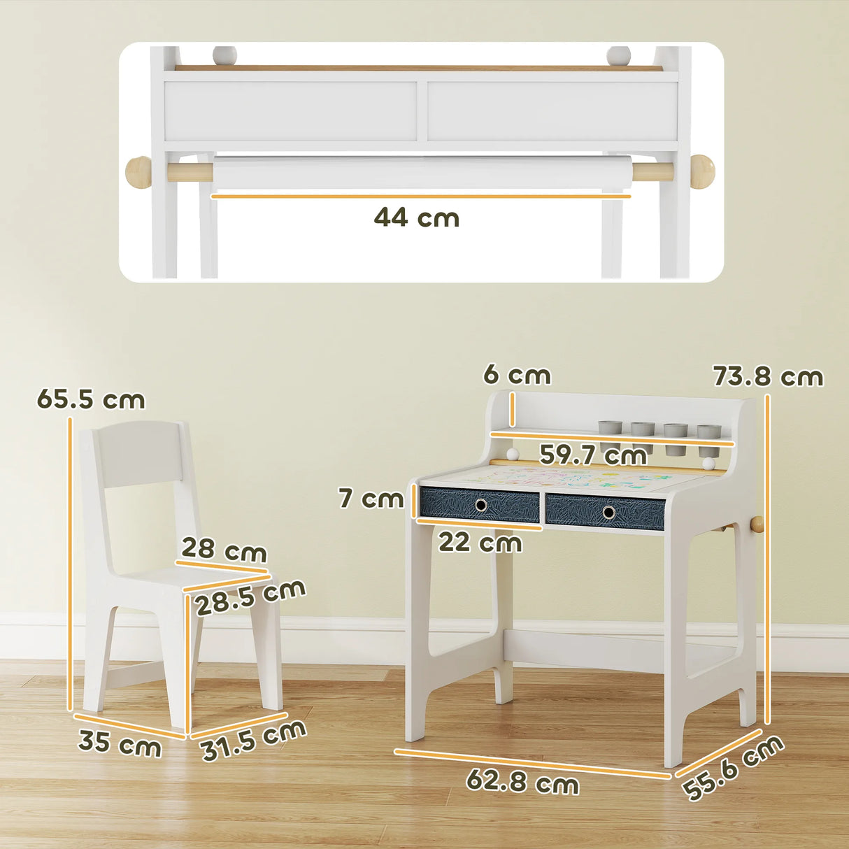 AIYAPLAY Art Table and Chair Set for children, Kids Art Desk and Chair Set with Storage Shelf and Drawers