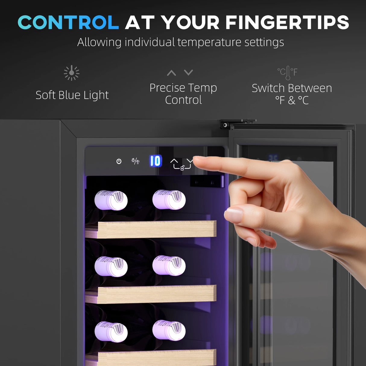 HOMCOM 19 Bottle 5-18 Wooden Rack Wine Fridge - Black