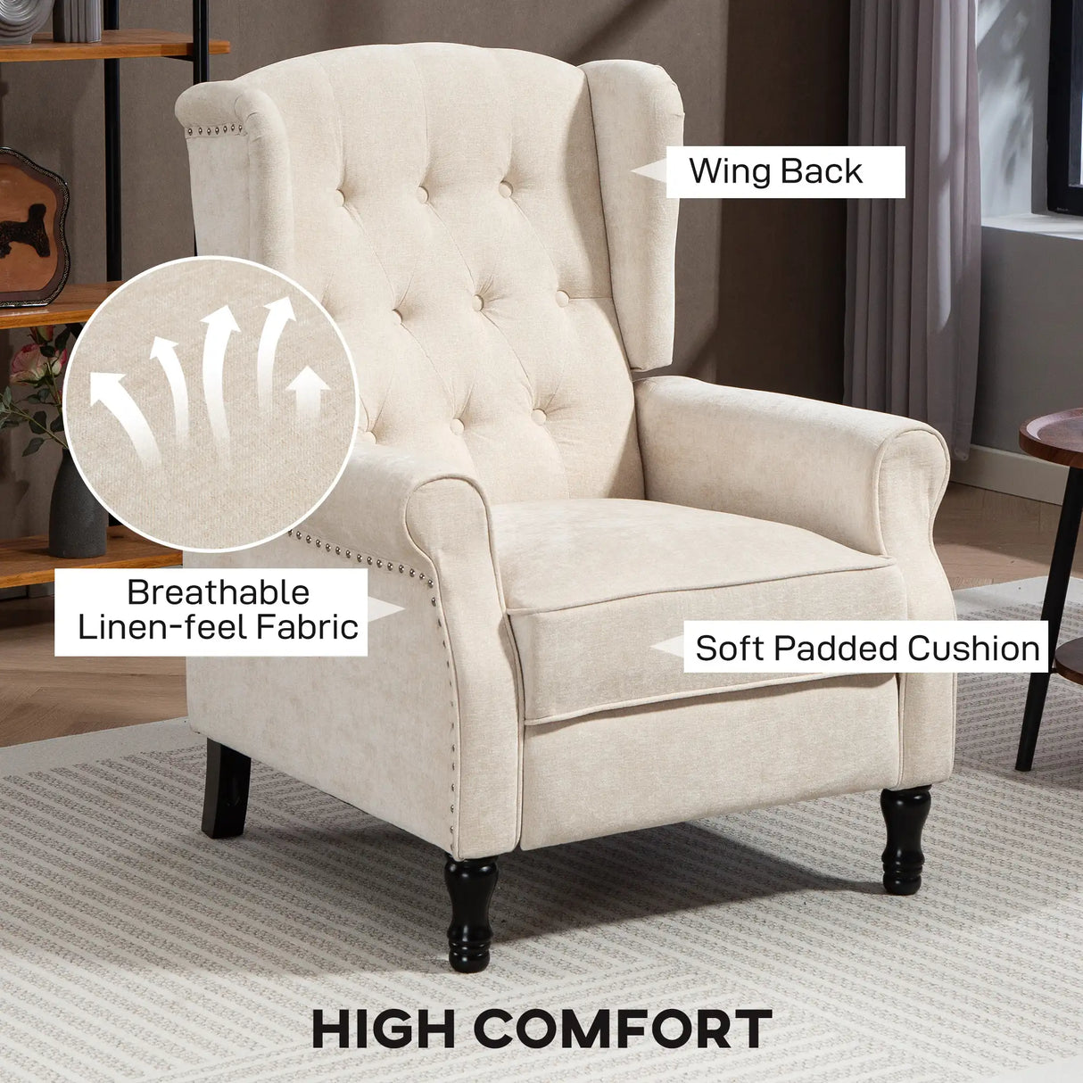 HOMCOM 150 Reclining Vintage Armchair, with footrest - Beige