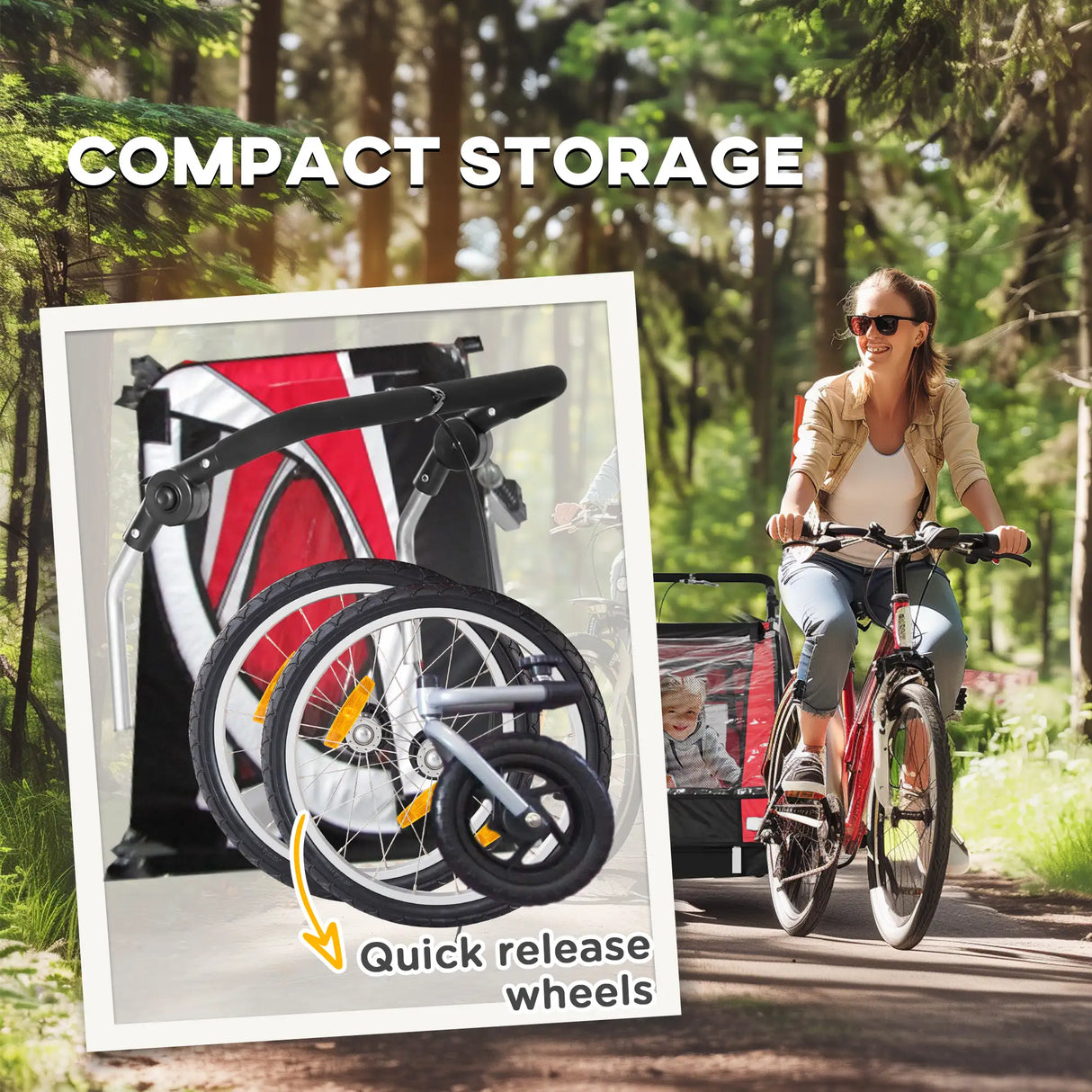 HOMCOM Baby Bike Trailer, Child Bicycle Trailer with 5 Point Harness, Steel Frame, Reflectors, Safety Flag, Hitch Coupler, Red