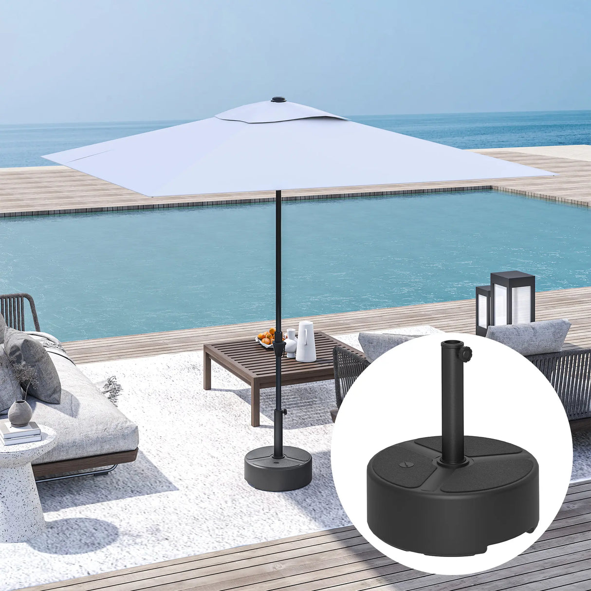 Outsunny Round Garden Parasol Base, Garden Umbrella Stand Heavy Duty Parasol Base, Filled Up to 20kg with Stand or 18kg with Water for 38, 48 mm Poles, Black