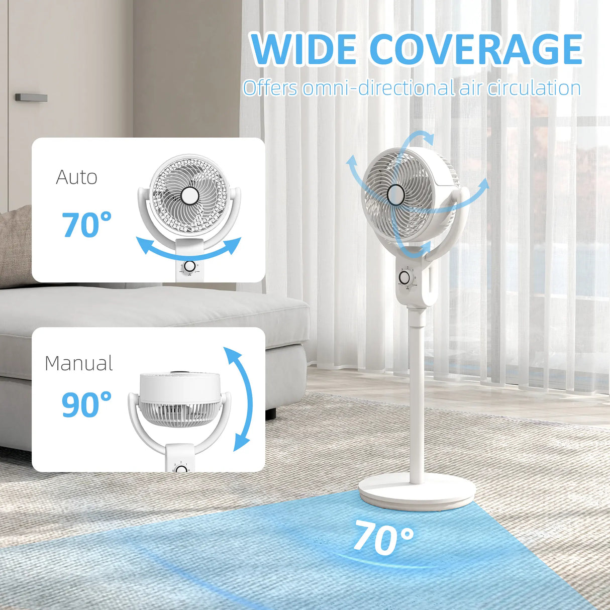HOMCOM Pedestal Air Circulation Fan with Oscillating, White