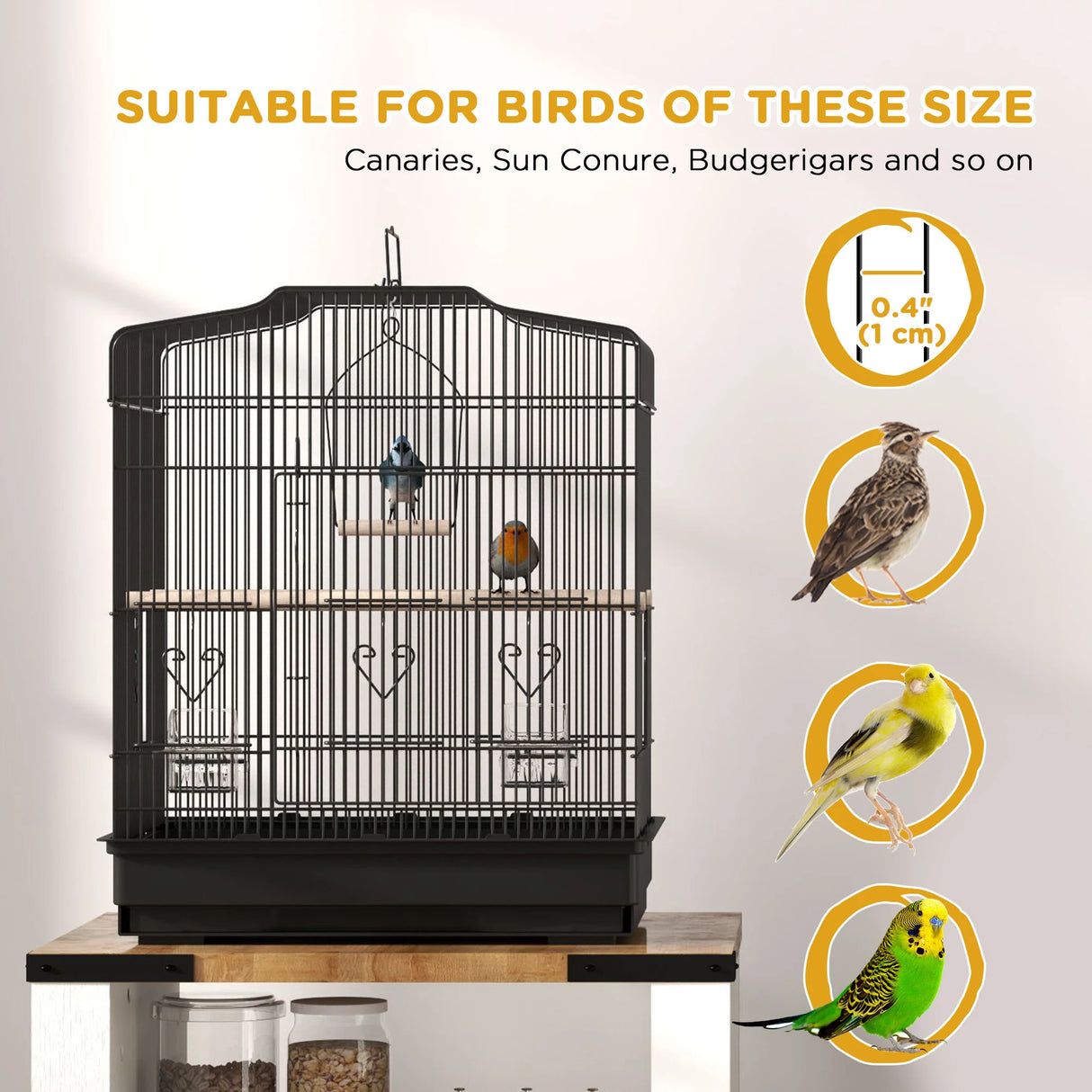PawHut Large Metal Bird Cage with Perches, Food Bowls, Swing, for Budgies, Parakeets, Black