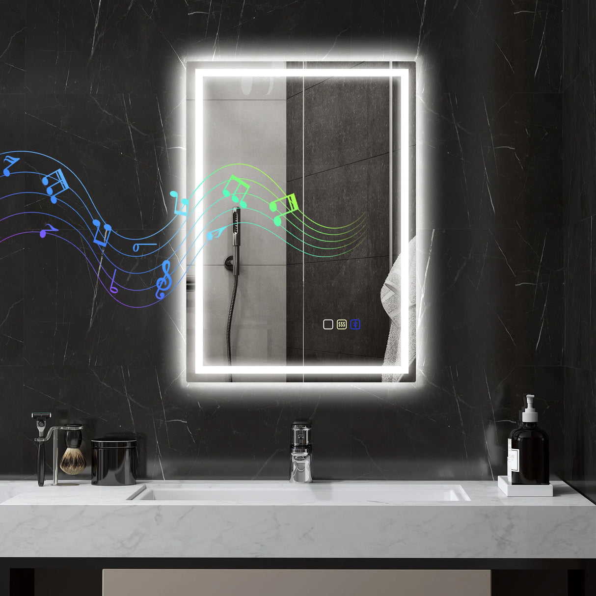 HOMCOM 50 x 70 cm Anti-Fog LED Bathroom Mirror, with Bluetooth - Silver Tone