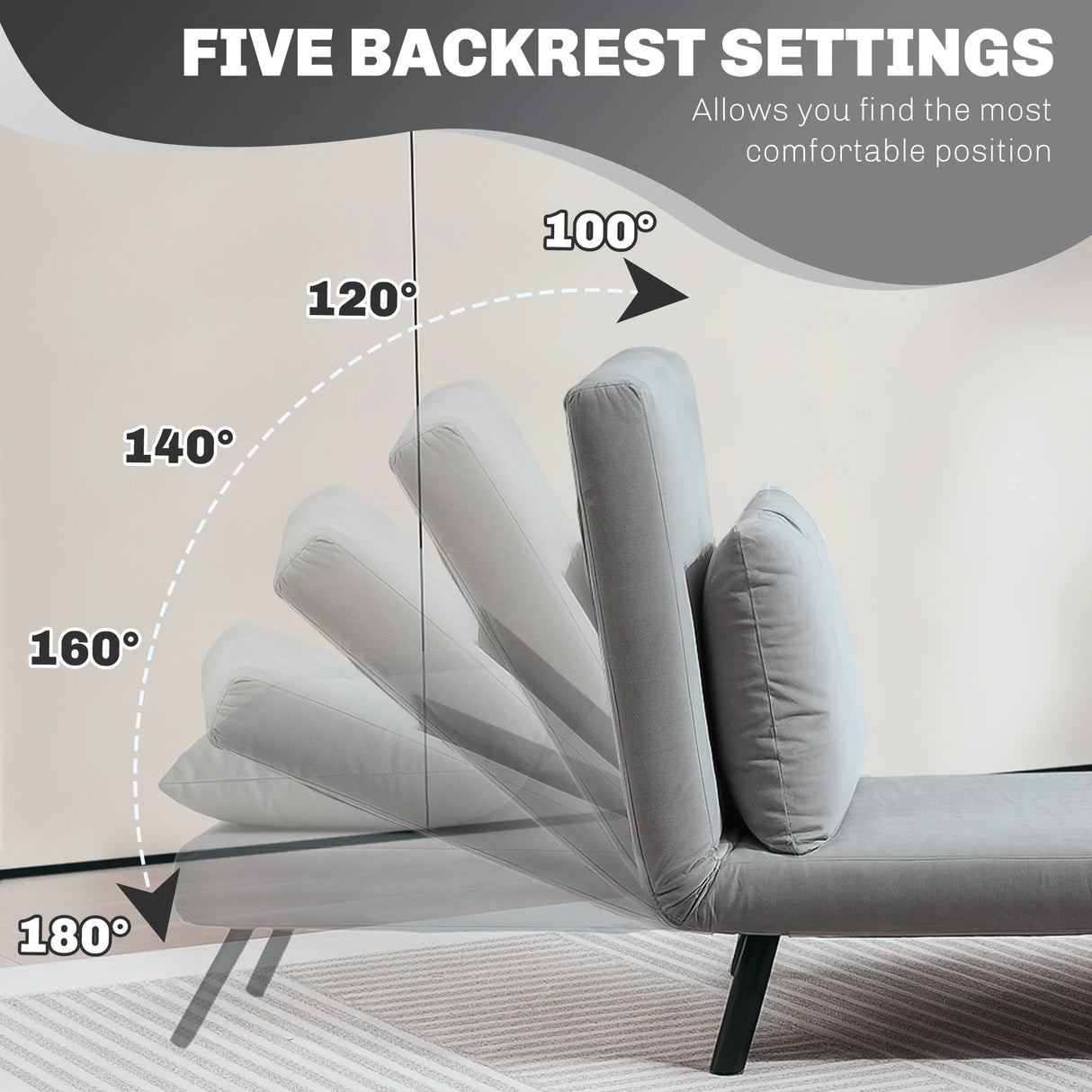 HOMCOM 4-in-1 Velvet-Feel Single Chair Bed, with Pillow - Light Grey