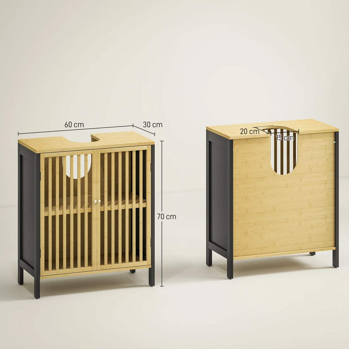 HOMCOM Bamboo-Blend Retro Cut-Out Under Sink Cabinet