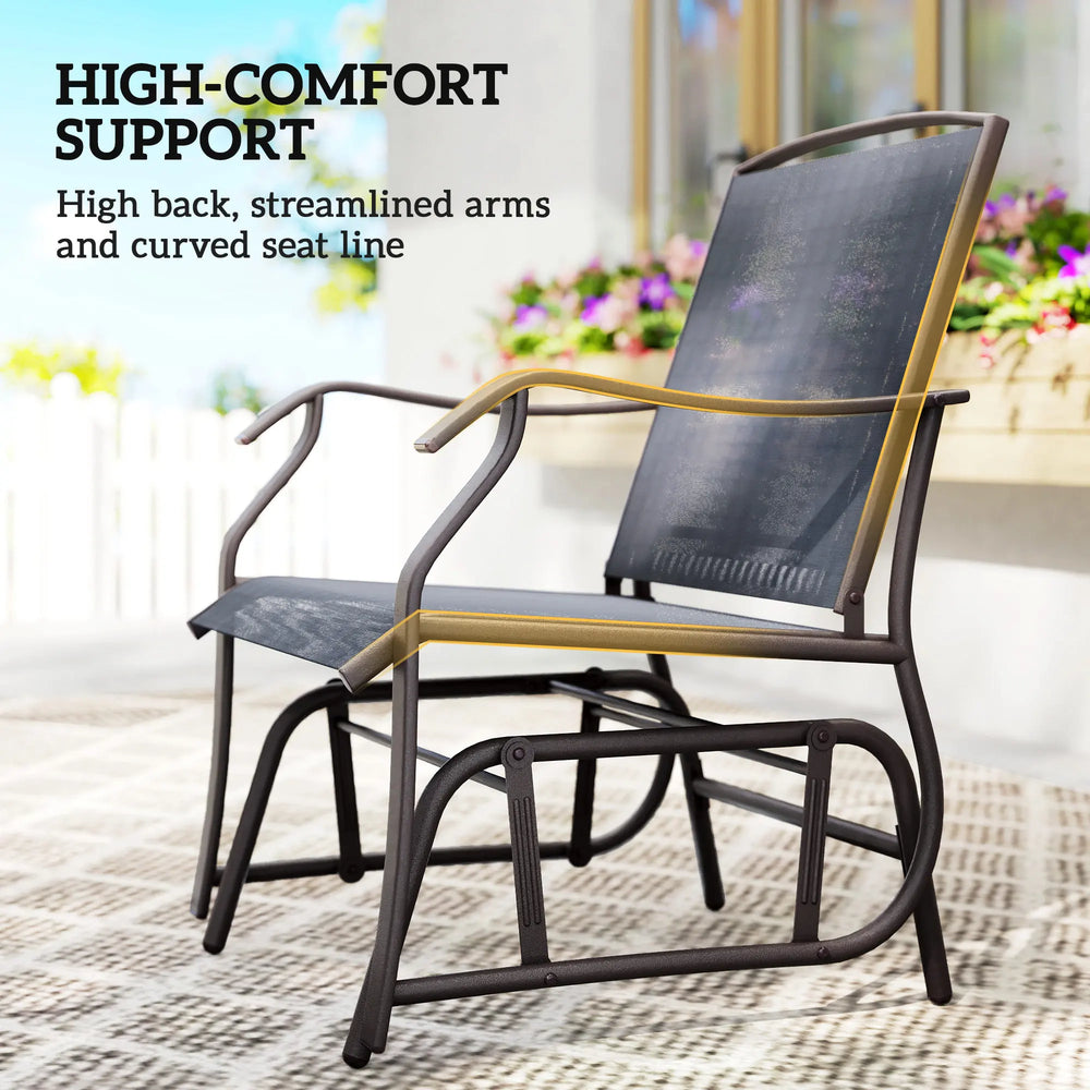 Outsunny Glider Rocking Chair & Table Set 2 Single Seaters Rocker Garden Swing Chair Patio Furniture Bistro Set Grey