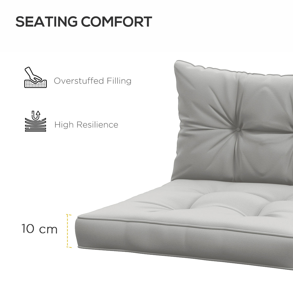 Outsunny 2-Piece Seat Cushions Back Pillows Replacement, Patio Chair Cushions Set for Indoor Outdoor, Light Grey