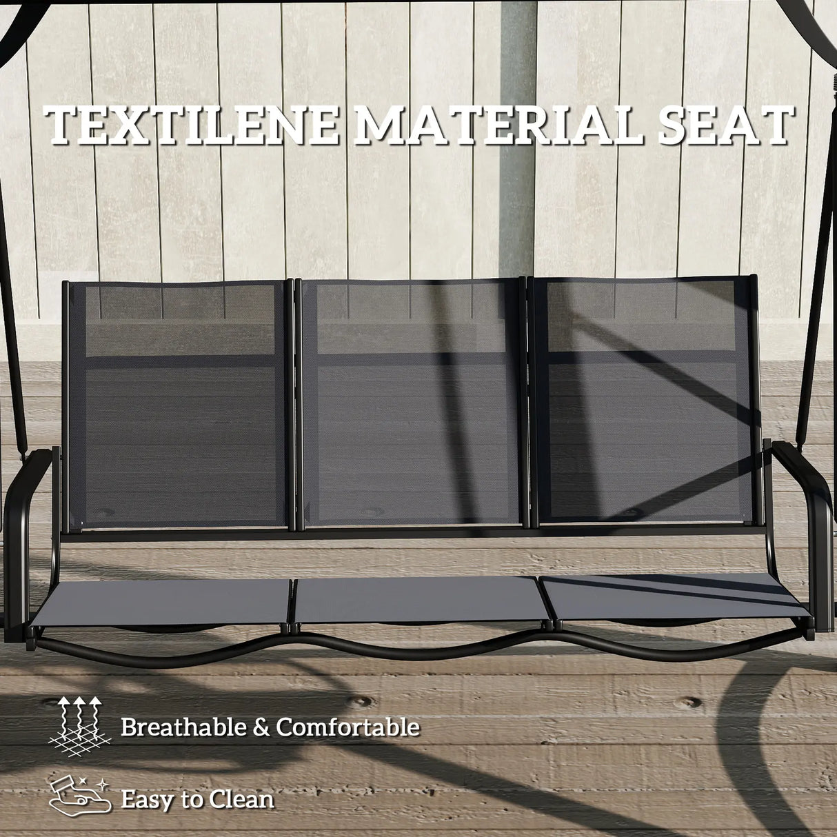 Outsunny 3 Seater Swing Chair, Garden Swing Bench with Adjustable Tilting Canopy, Breathable Mesh Seat 360 kg Capacity, Grey
