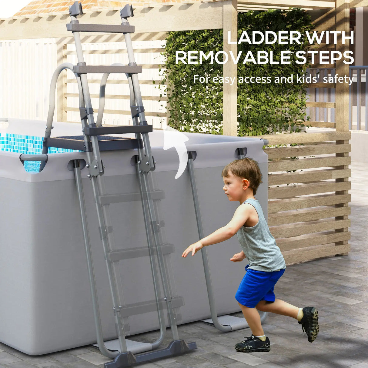 Outsunny Rectangle Steel Frame Swimming Pool with Ladder and Pump - Grey